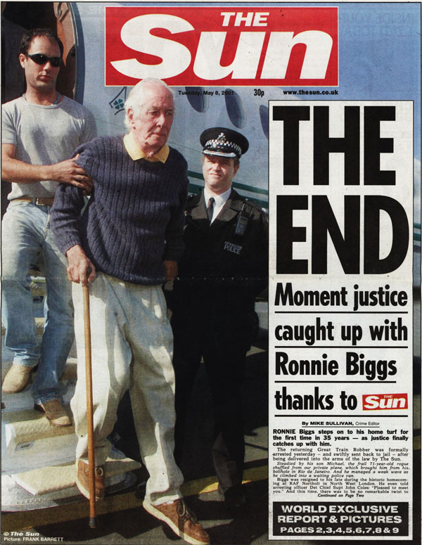 The Sun front page at the time