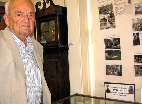 Geoffrey Smith (84) of Dury Road, Hadley Green, beside a display of memorabilia reflecting the life of his father Cyril Smith who served under Gen. Julian Byng at the second Battle of the Somme