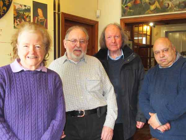 From left to right: Carla Herrmann, museum trustee; Mike Jordan, chair, museum trustees; Howard Simmons, Battlefields Trust; and Mike Noronha, museum trustee