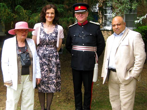 Dr Gillian Gear at Barnet Museum’s tea in the park in June 2014 with Mrs Theresa Villiers, MP, Martin Russell, Deputy Lord Lieutenant of Greater London, and Mike Noronha, co-archivist.