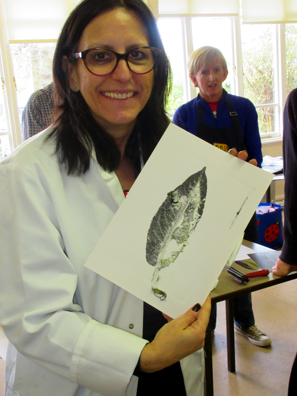 Hayley Lehmann, with her relief mono print after a workshop on print making