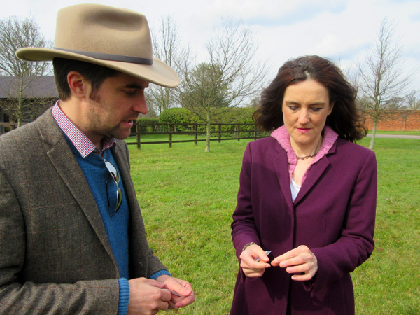 Sam Wilson and Barnet MP Theresa Villiers at the location of a chapel built to commemorate men killed in one of the grisliest confrontations of the Wars of the Roses.  They are seen examining an Edward IV coin that might be linked to the battle.