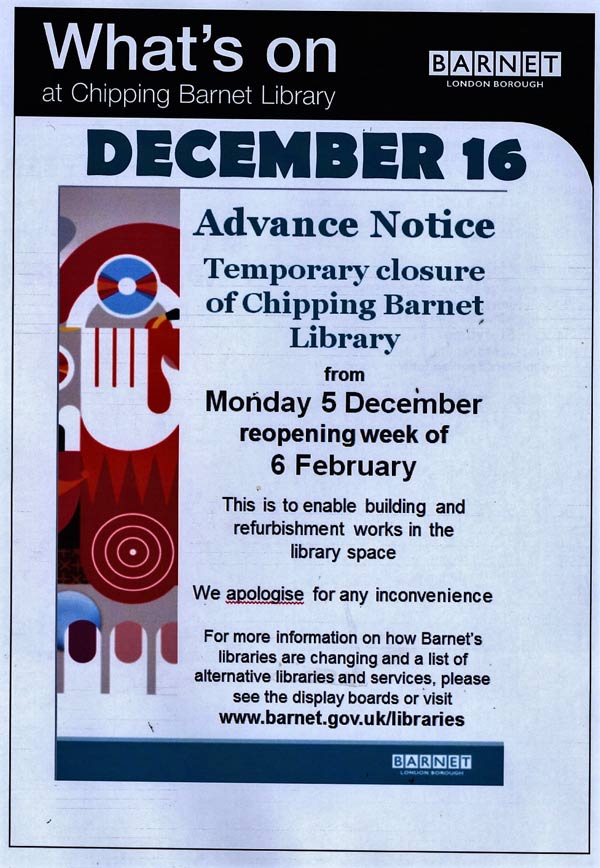 Chipping Barnet library announcement