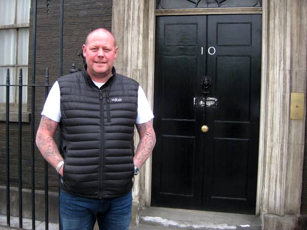 Ben Dillon at the door of 10, Downing Street – just one of the sets on the back lot at Elstree Film Studios