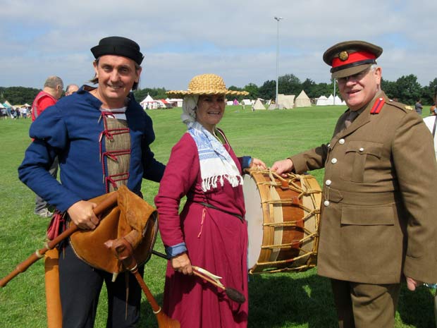 Two medieval musicians from the Trouvere band greeted the Deputy Lord Lieutenant for Barnet, Martin Russell