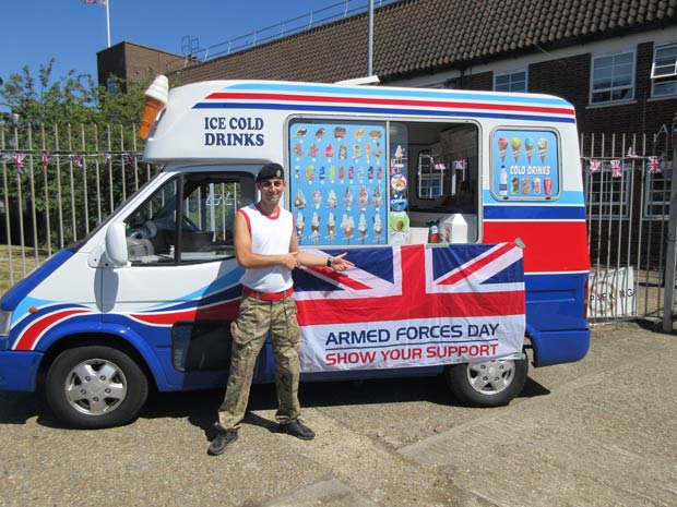 Lance Corporal Senol Hussein, and a friend’s ice cream van