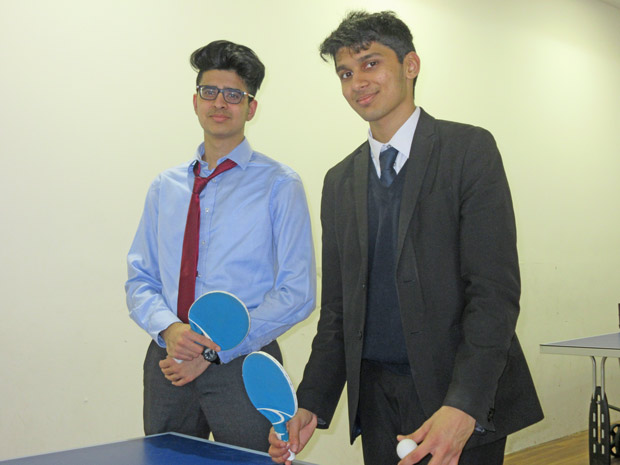 Two Queen Elizabeth’s School pupils, Kush Popat (left) and Nikhil Nema, at the Spires’ ping-pong lounge 