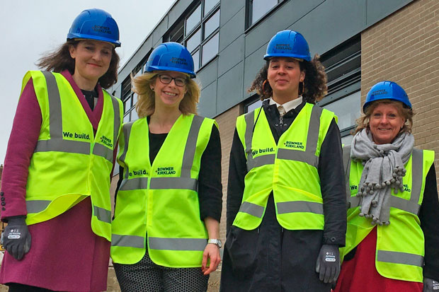 Theresa Villiers, MP for Chipping Barnet, at Barnet Ark Pioneer Academy. From left to right, Ms Villiers, Ms Ryan, Laurie Grist, head of projects Ark schools, and Claire Barnes, chair of governors