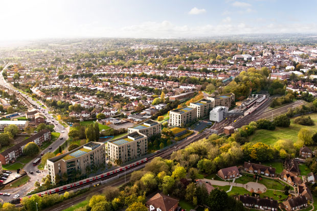 An aerial view of the development